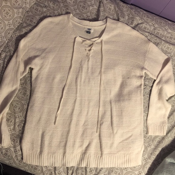 Lace Up Cream Sweater - Picture 1 of 5